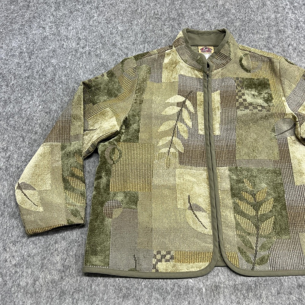 Barn Fly Jacket Womens 2X Green Geometric Leaf Zip Tapestry Collared Vintage - Picture 5 of 14